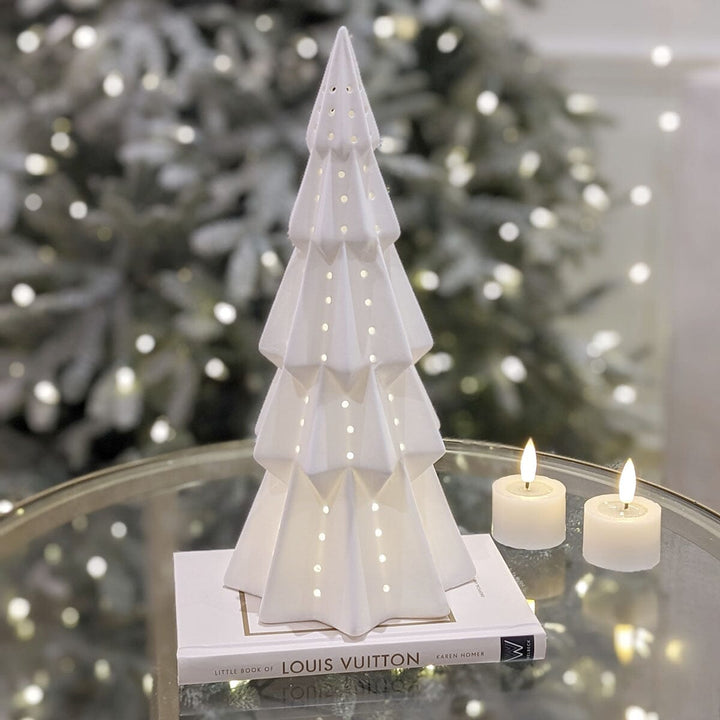 White Lit Tiered Decorative Christmas Tree Ornament Accessories 