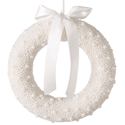 White Pearl Decorative Wreath with Bow Accessories 