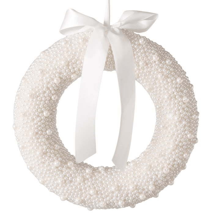 White Pearl Decorative Wreath with Bow Accessories 
