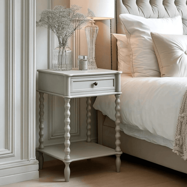Wiley Grey Bedside Table with Leg Detailing Furniture 