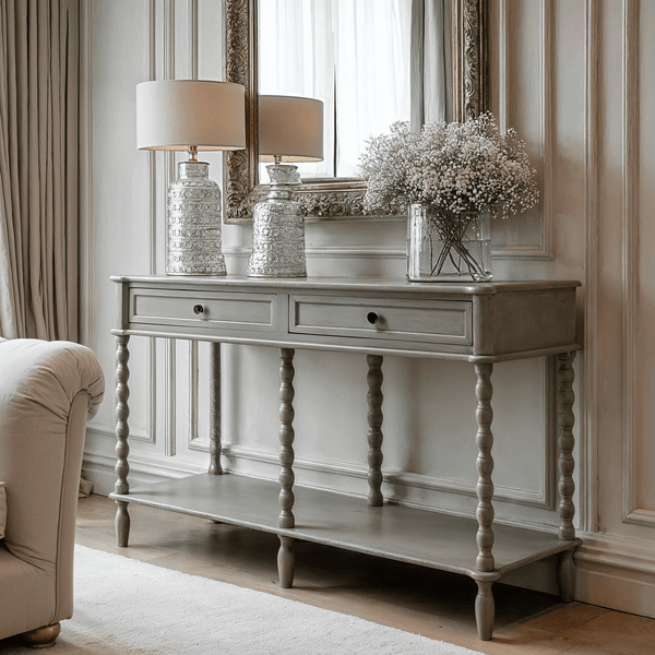Wiley Grey Large 2 Drawer Console Table with Leg Detailing Furniture 