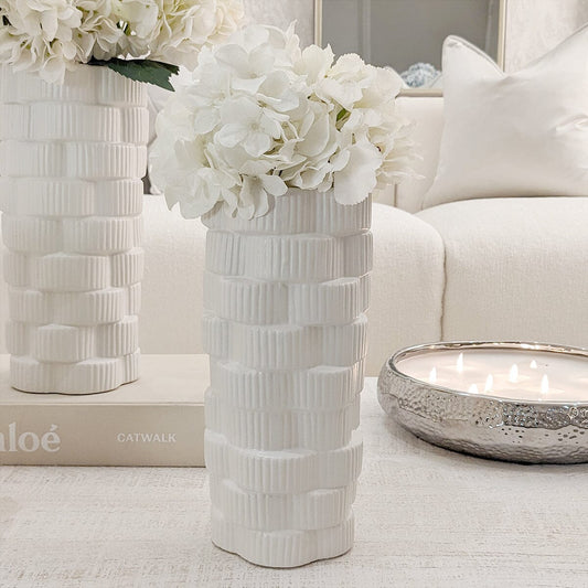 Willow Medium White Ribbed Ceramic Vase Accessories 