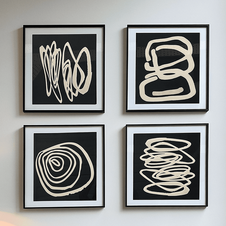 Winchester Monochrome Abstract Squiggle Framed Wall Art - Set of 4 Accessories 