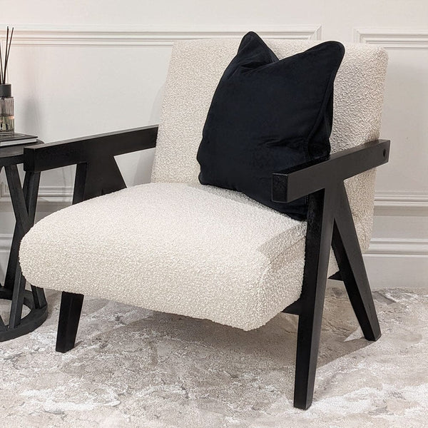 Wren Black Wood & Cream Boucle Accent Chair Furniture 