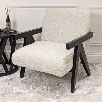 Wren Black Wood & Cream Boucle Accent Chair Furniture 