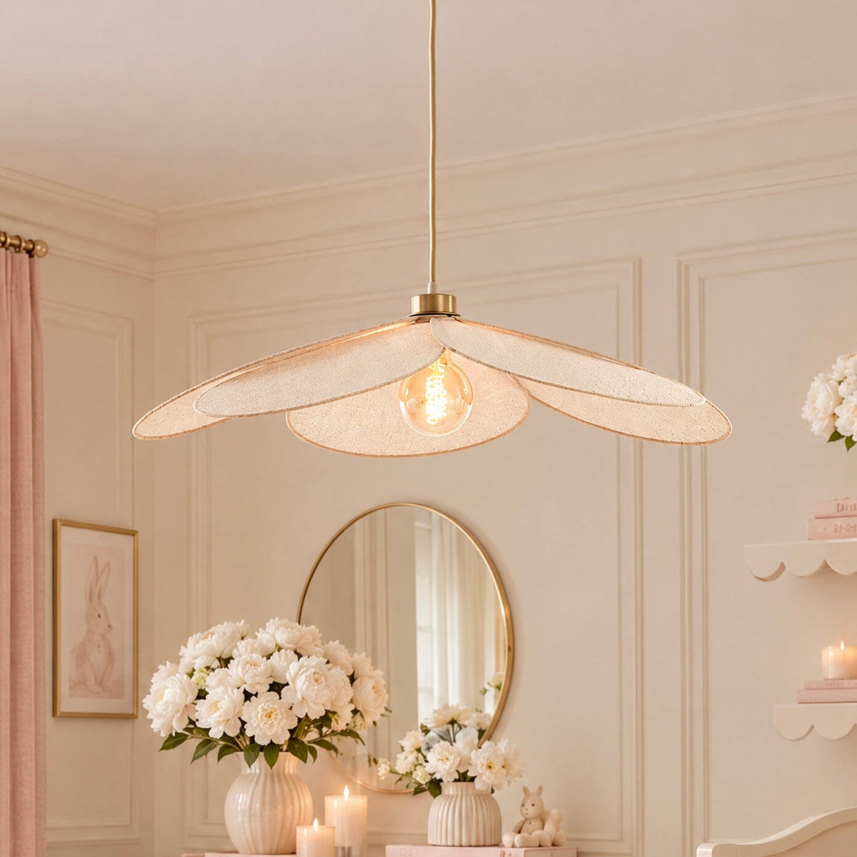 Wrenlee Beige Fabric Flower Shaped Ceiling Light Lighting 
