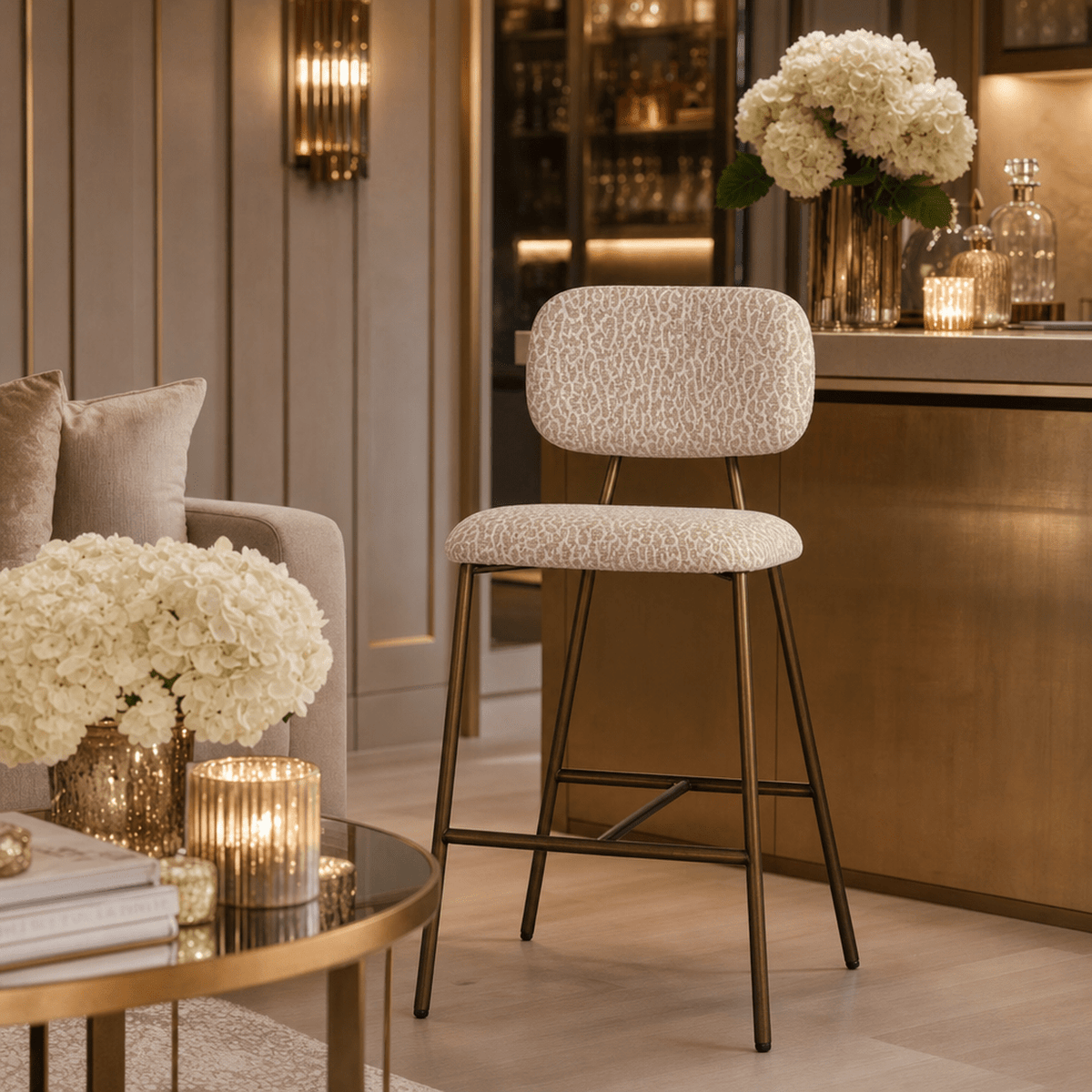 Xavier Cream Leopard Print Bar Stool - Set of 2 Furniture 