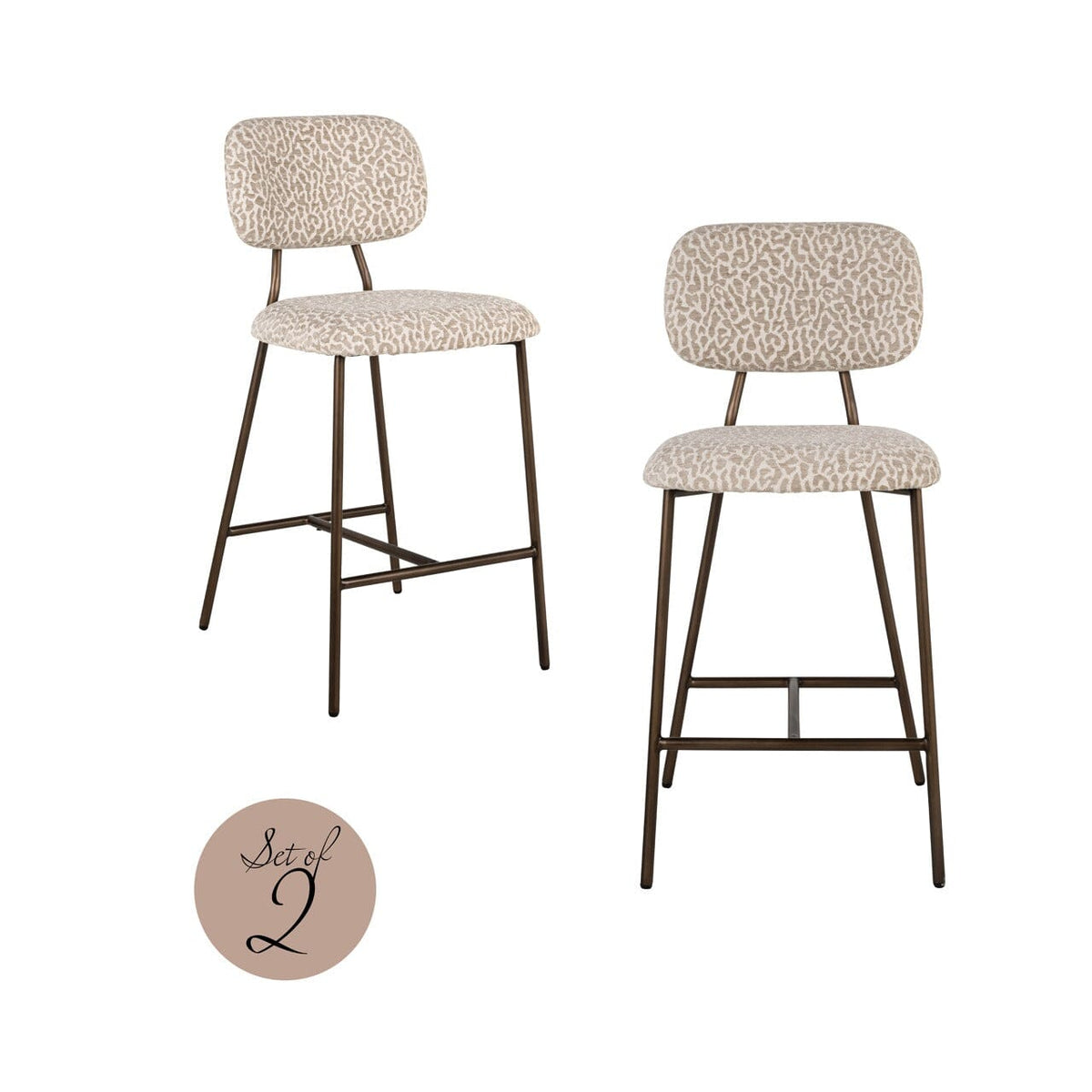 Xavier Cream Leopard Print Bar Stool - Set of 2 Furniture 