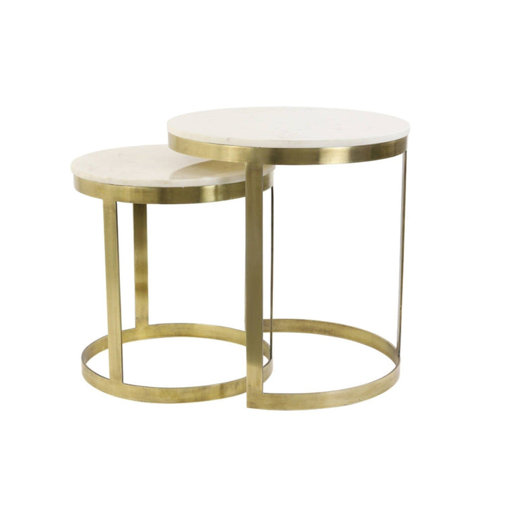 Xena Brushed Brass Nested Side Tables with Marble Top - Set of 2 Furniture 