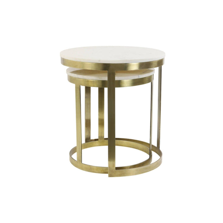 Xena Brushed Brass Nested Side Tables with Marble Top - Set of 2 Furniture 