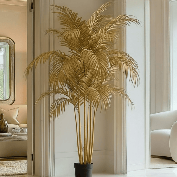 XL Metallic Light Gold Decorative Potted Faux Palm Tree Accessories 