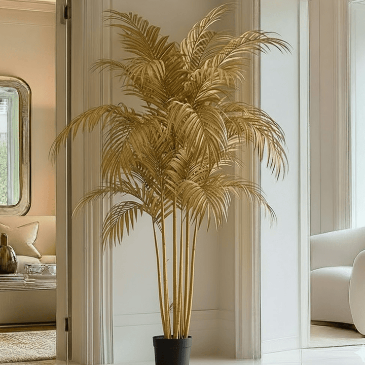 XL Metallic Light Gold Decorative Potted Faux Palm Tree Accessories 