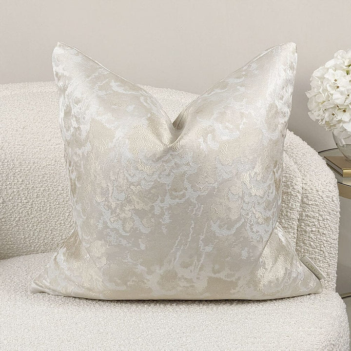 Yasmin Gold & Cream Metallic Cloud Print Cushion - 50x50cm Textiles 