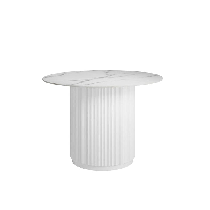 Zadie White Ribbed Round Dining Table with Marble Top Furniture 