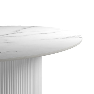 Zadie White Ribbed Round Dining Table with Marble Top Furniture 