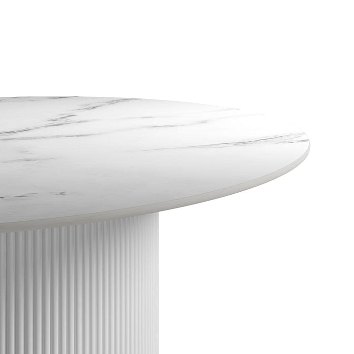 Zadie White Ribbed Round Dining Table with Marble Top Furniture 