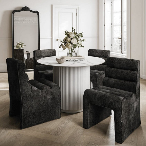 Zadie White Ribbed Round Dining Table with Marble Top Furniture 