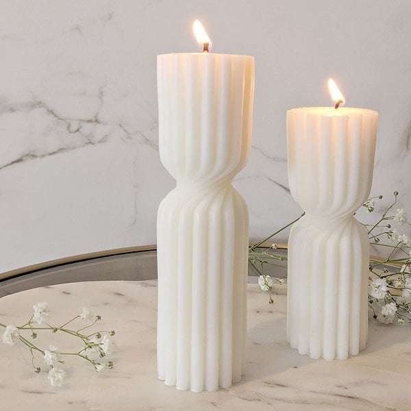 Zaina Large Ribbed White Pillar Candle Fragrance 