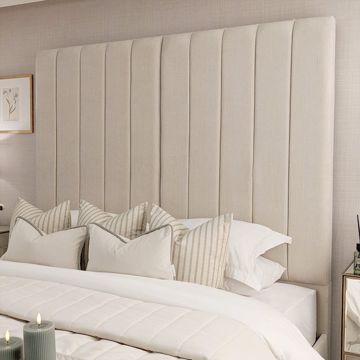 Zana Beige Textured Luxury Panelled Bed 