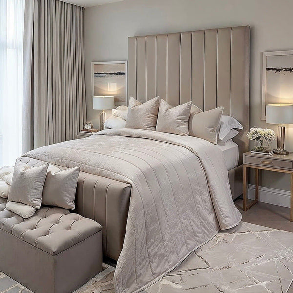 Zana Pebble Luxury Panelled Ottoman Storage Bed Beds and Headboards 