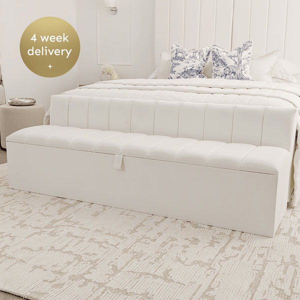 Zana Porcelain White Panelled Ottoman Box Furniture 