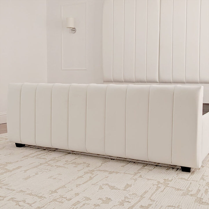 Zana Porcelain White Velvet Luxury Panelled Bed 