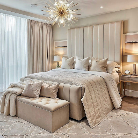 Zana Vanilla Luxury Panelled Ottoman Storage Bed Beds and Headboards 