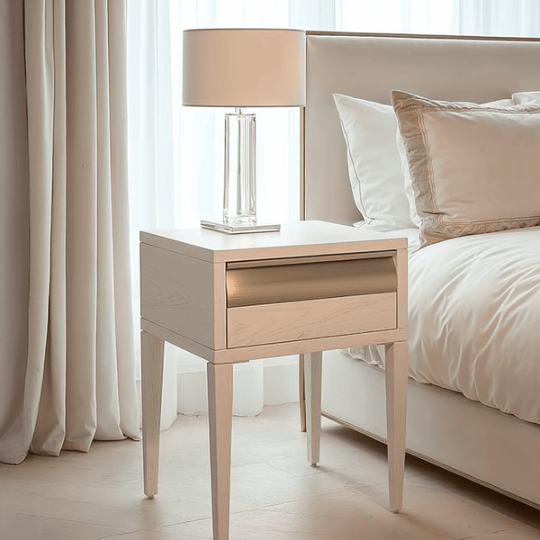 Zayd White & Bronze Premium Bedside Table Furniture 