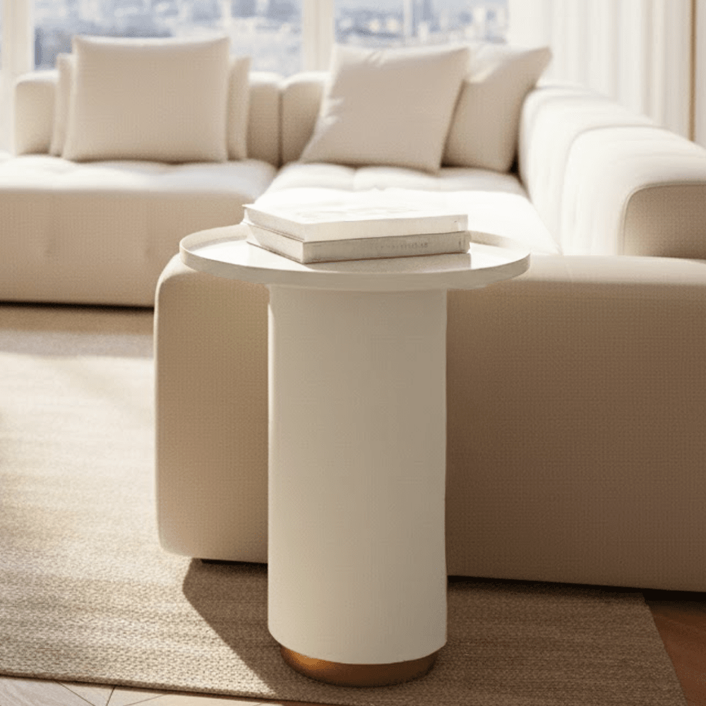 Zena Cream & Light Gold Round Side Table Furniture 