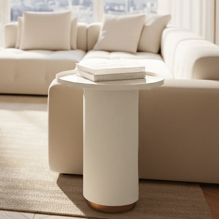 Zena Cream & Light Gold Round Side Table Furniture 