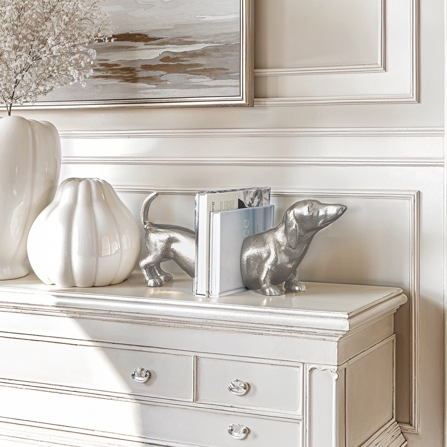Zenaida Silver Metal Sausage Dog Decorative Bookends Accessories 