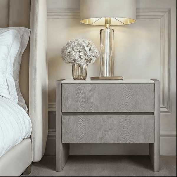 Zendaya 2 Drawer Washed Oak Bedside with Stone Top Furniture 