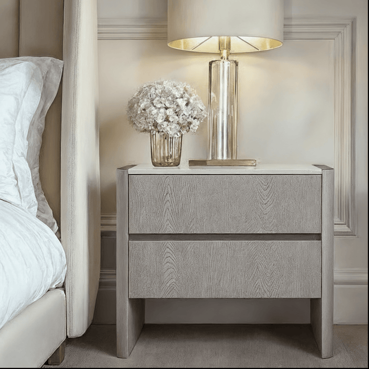 Zendaya 2 Drawer Washed Oak Bedside with Stone Top Furniture 
