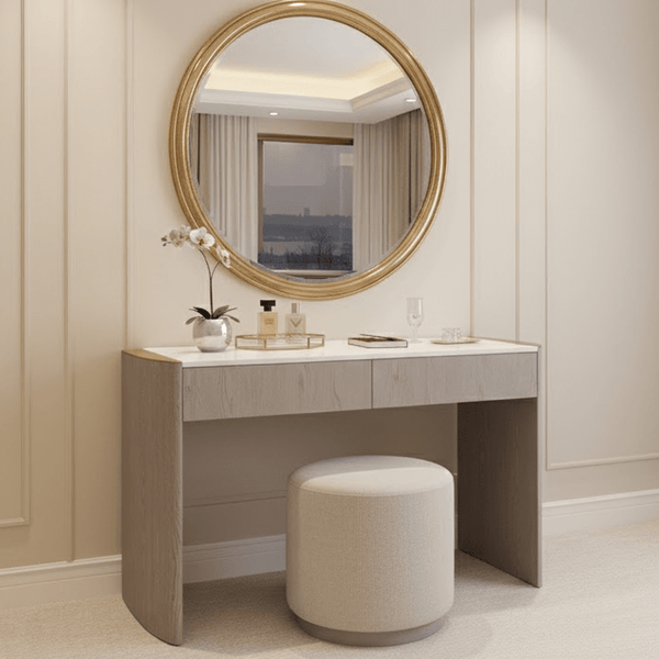 Zendaya 2 Drawer Washed Oak Dressing Table with Stone Top Furniture 