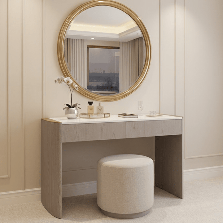 Zendaya 2 Drawer Washed Oak Dressing Table with Stone Top Furniture 