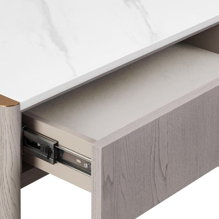 Zendaya 2 Drawer Washed Oak Dressing Table with Stone Top Furniture 