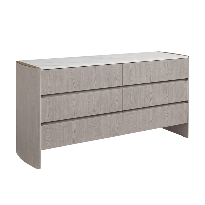 Zendaya 6 Drawer Washed Oak Chest with Stone Top Furniture 