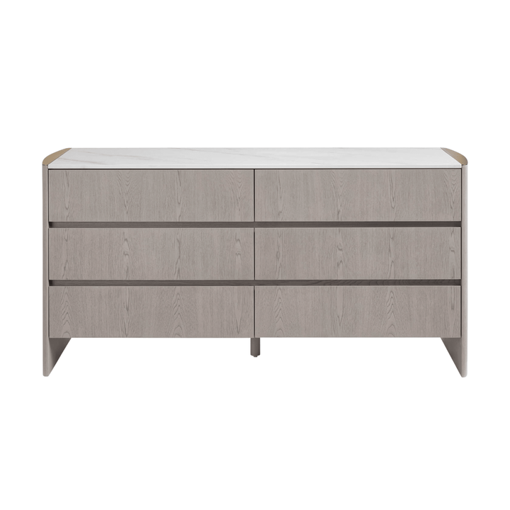 Zendaya 6 Drawer Washed Oak Chest with Stone Top Furniture 