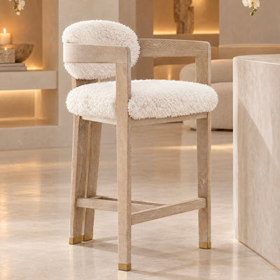 Zenith Faux Sheepskin & Washed Wood Bar Stool Furniture 