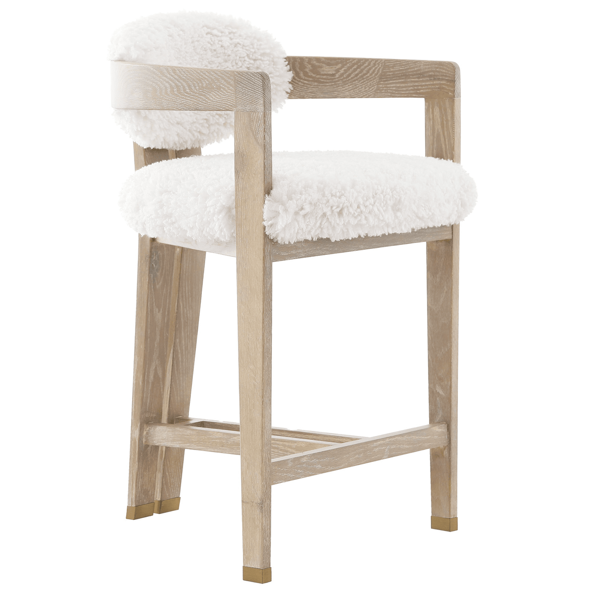 Zenith Faux Sheepskin & Washed Wood Bar Stool Furniture 