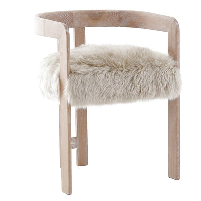 Zenith Faux Sheepskin & Washed Wood Dining Chair Furniture 