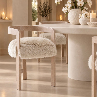 Zenith Faux Sheepskin & Washed Wood Dining Chair Furniture 