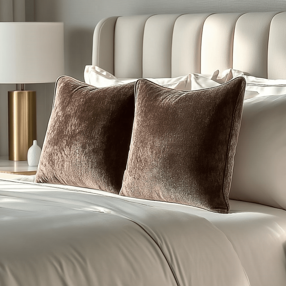 Zephyr Chocolate Brown Heavy Chenille Velvet Feather Filled Cushion- 50x50cm
