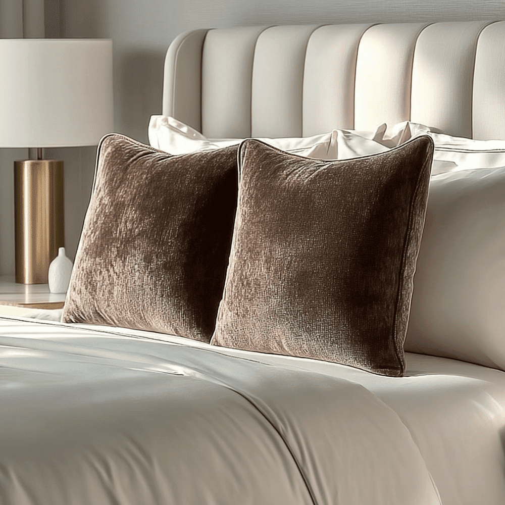 Zephyr Chocolate Brown Heavy Chenille Velvet Feather Filled Cushion- 50x50cm Textiles 