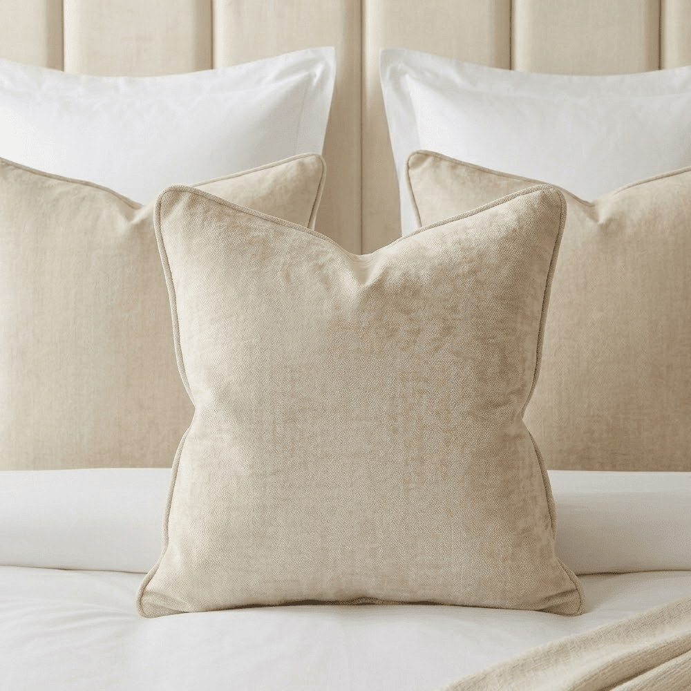 Zephyr Cream Heavy Chenille Velvet Feather Filled Cushion - 50x50cm