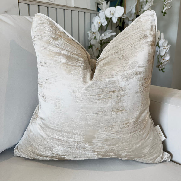 Zirconium Oyster & Gold Metallic Patterned Cushion - 50x50cm Textiles 