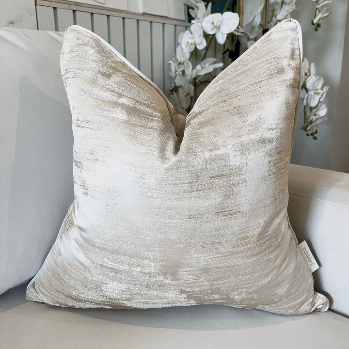 Zirconium Oyster & Gold Metallic Patterned Cushion - 50x50cm Textiles 