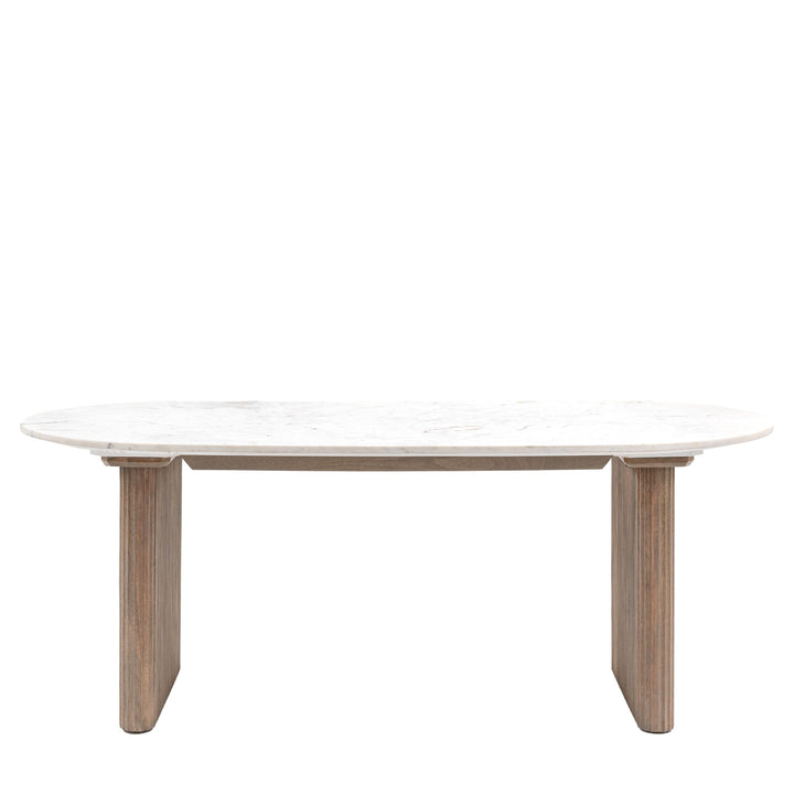 Zoe Neutral Ribbed Wooden Rectangular Dining Table with Marble Top Furniture 