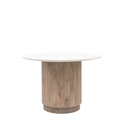 Zoe Neutral Ribbed Wooden Round Dining Table with Marble Top Furniture 