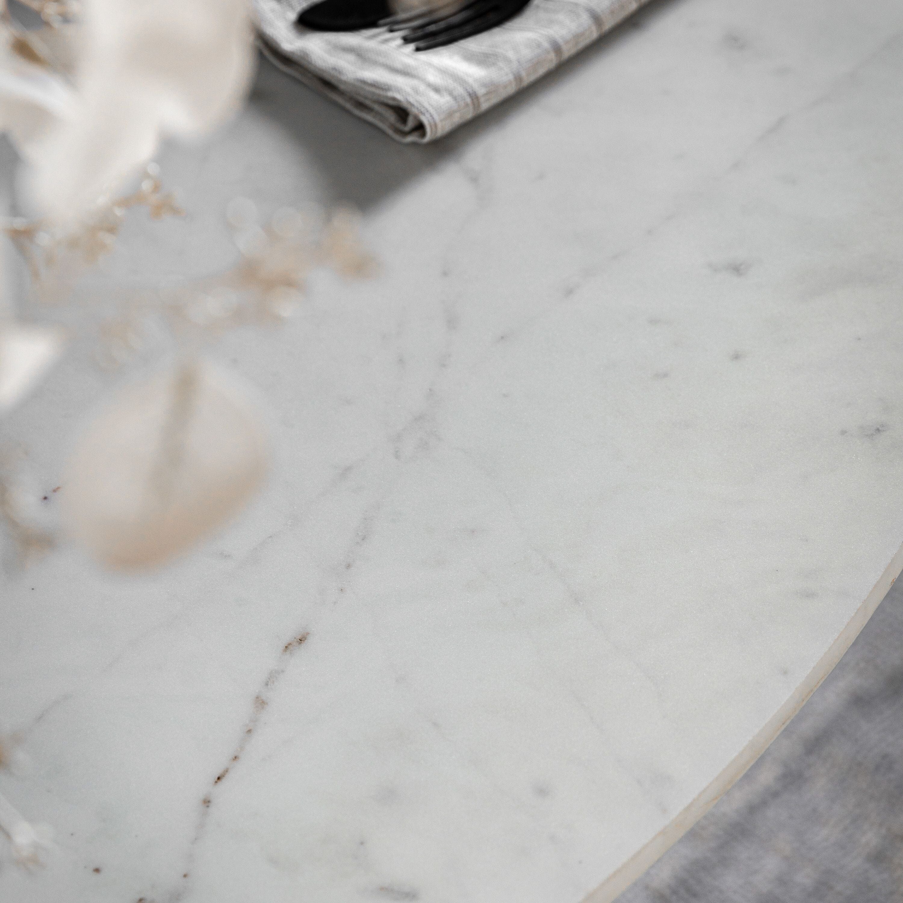 Zoe Neutral Ribbed Wooden Round Dining Table with Marble Top Furniture 